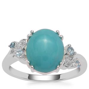 Sleeping Beauty Turquoise, Marambaia London Blue Topaz Ring with White Zircon in Sterling Silver 3.22cts