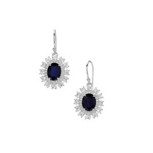 Madagascan Blue Sapphire Earrings with White Zircon in Sterling Silver 7.60cts