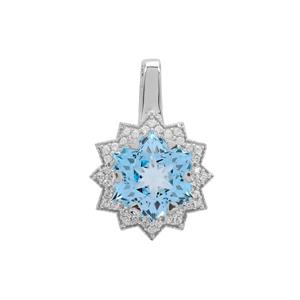Wobito Snowflake Cut Sky Blue Topaz Pendant with White Zircon in 9K White Gold 5.80cts