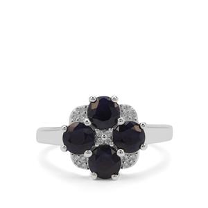 Madagascan Blue Sapphire & White Zircon Sterling Silver Ring ATGW 2.58cts