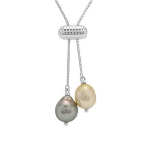 Golden South Sea Cultured Pearl & Tahitian Cultured Pearl Sterling Silver Slider Necklace