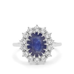 Sapphire & White Topaz Platinum Plated Sterling Silver Ring ATGW 5.15cts (F)