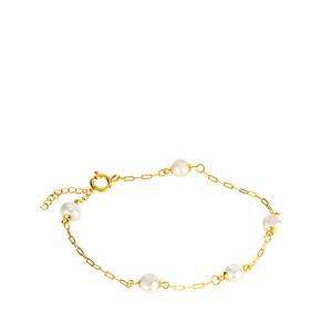 Freshwater Cultured Pearl Gold Tone Sterling Silver Bracelet (7 x 6mm)