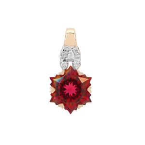 Snowflake Cut Scarlet Topaz Pendant with Diamond in 9K Gold 5.70cts