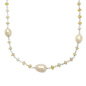 Freshwater Cultured Pearl & Ethiopian Opal Sterling Silver Necklace (9 to 12 MM)