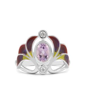 Pink Amethyst & White Zircon Sterling Silver Ring ATGW 0.85ct