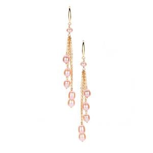 Natural Coloured Apricot Cultured Pearl Earrings in Gold Tone Sterling Silver