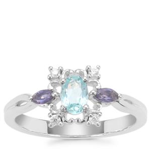 Madagascan Blue Apatite, Iolite Ring with White Zircon in Sterling Silver 0.68ct
