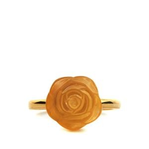 'The Yellow Rose Carving' Fluorite Gold Tone Sterling Silver Ring 5cts