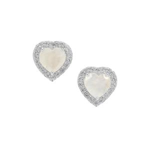 Rainbow Moonstone & White Zircon Sterling Silver Heart Earrings ATGW 2.75cts