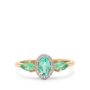 Colombian Emerald & White Zircon 9K Gold Ring ATGW 0.95cts (F)