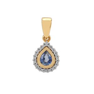 Ceylon Blue Sapphire & White Zircon 9K Gold Pendant ATGW 0.45ct