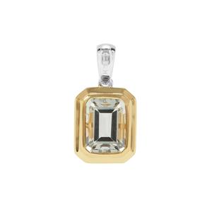 Prasiolite Pendant with White Zircon in Two Tone Yellow  Gold Plated Sterling Silver 3.69cts
