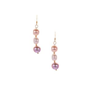 Multi-Colour Cultured Pearl Gold Tone Sterling Silver Earrings (9.5mm)