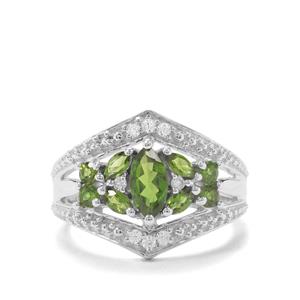 Chrome Diopside & White Zircon Sterling Silver Ring ATGW 1.71cts