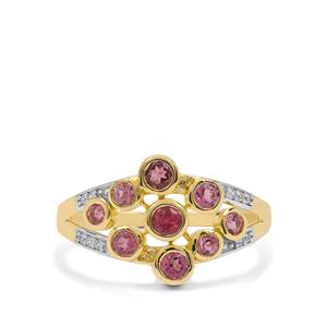 Pink Tourmaline Ring with White Zircon in 9K Gold 0.60ct