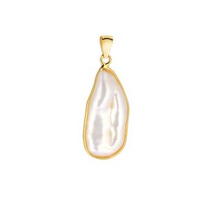 Biwa Freshwater Cultured Pearl (8x20mm) Gold Tone Sterling Silver Pendant 