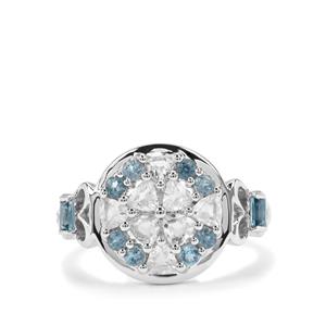 London Blue, White Topaz & White Zircon Sterling Silver Ring ATGW 1.50cts