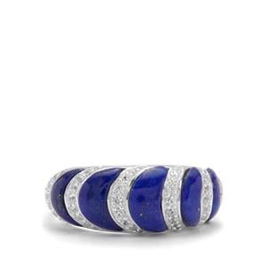 Sar-i-Sang Lapis Lazuli & White Zircon Sterling Silver Ring ATGW 3.30cts