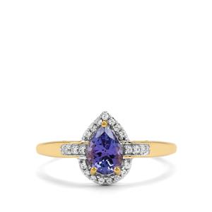 AA Tanzanite & White Zircon 9K Gold Ring ATGW 0.95cts