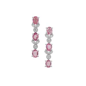 Rose cut Sakaraha Pink Sapphire & White Zircon Sterling Silver Earrings ATGW 1.25cts