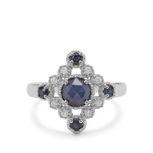 Rose Cut Bharat Blue Sapphire & White Zircon Sterling Silver Ring ATGW 1.54cts