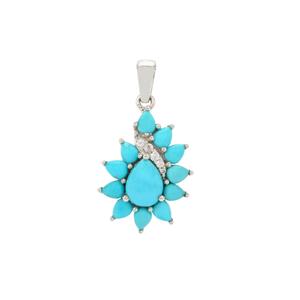 Sleeping Beauty Turquoise & White Zircon Sterling Silver Pendant ATGW 2.65cts