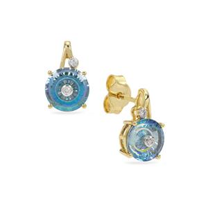 Lehrer TorusRing Rio Aqua Topaz & Diamond 9K Gold Earrings ATGW 3.55cts