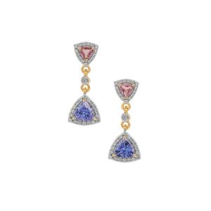 AA Tanzanite, Pink Sapphire & White Zircon 9K Gold Earrings ATGW 1.65cts