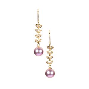 Naturally Lavender Cultured Pearl & White Topaz Gold Flash Sterling Silver Earrings 