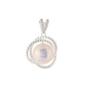 Freshwater Cultured Pearl & White Topaz Sterling Silver Pendant (10.50mm)