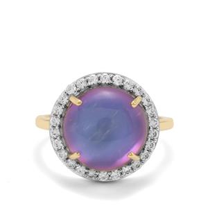 Purple Moonstone & White Zircon 9K Gold Ring ATGW 6.50cts