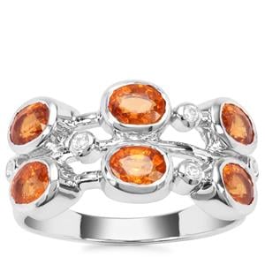 Mandarin Garnet Ring with White Zircon in Sterling Silver 3.31cts