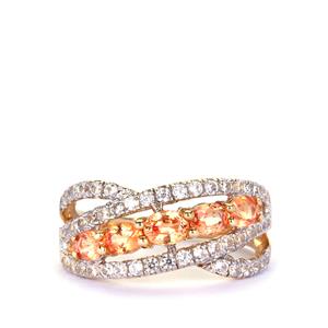 Padparadscha Colour Sapphire Ring with White Zircon in 9K Gold 2.1cts 