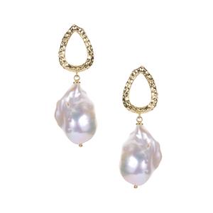 Baroque Cultured Pearl Gold Tone Sterling Silver Earrings (23mm x 14mm)