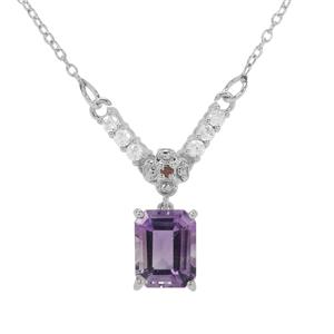 Moroccan Amethyst, Red Diamond & White Zircon Sterling Silver Necklace ATGW 2.50cts