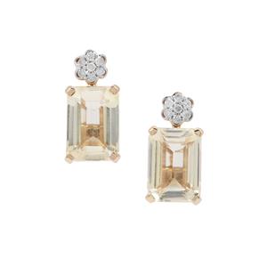 Minas Novas Hiddenite Earrings with Diamond in 9K Gold 2.28cts