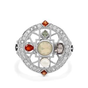 Kaori Cultured Pearl & Multi Gemstone Sterling Silver Ring (4 mm)