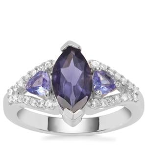 Bengal Iolite, Tanzanite Ring with White Zircon in Sterling Silver 2.11cts