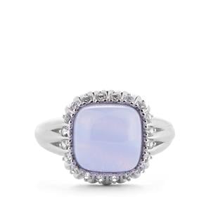 Blue Lace Agate & White Zircon Sterling Silver Ring ATGW 5.15cts