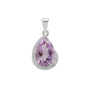 Rose De France Amethyst Pendant with White Zircon in Sterling Silver 4.85cts