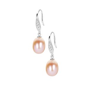 Naturally Papaya Cultured Pearl & White Topaz Sterling Silver Earrings (11mm x 8mm)