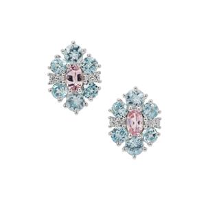 Pink Spinel, Ratanakiri Blue & White Zircon Sterling Silver Earrings ATGW 2.95cts