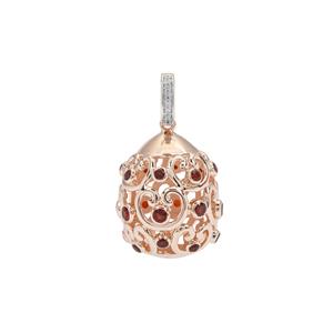 Nampula, Rajasthan Garnet Pendant with White Zircon in Rose Gold Plated Sterling Silver 1.55cts