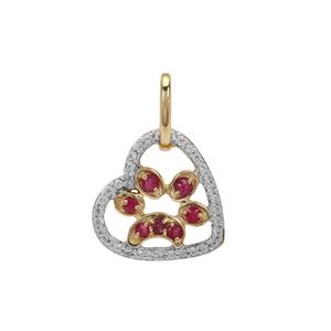 'Your Paw Print On My Heart' Pink Sapphire 9K Gold Pendant 