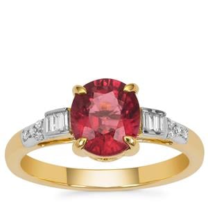 Nigerian Rubellite Ring with Diamond in 18K Gold 1.75cts