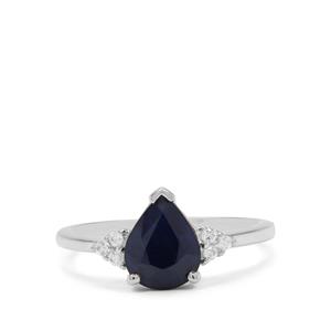 Madagascan Blue Sapphire & White Zircon Sterling Silver Ring ATGW 2.05cts