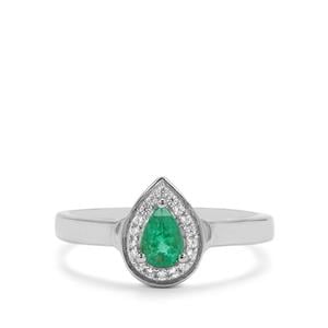 Zambian Emerald & White Zircon Platinum Plated Sterling Silver Ring ATGW 0.50ct
