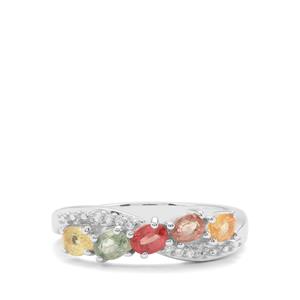 Songea Rainbow Sapphire & White Zircon  Sterling Silver Ring ATGW 1.31cts