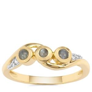 Cats Eye Alexandrite Ring with White Zircon in 9K Gold 0.46cts